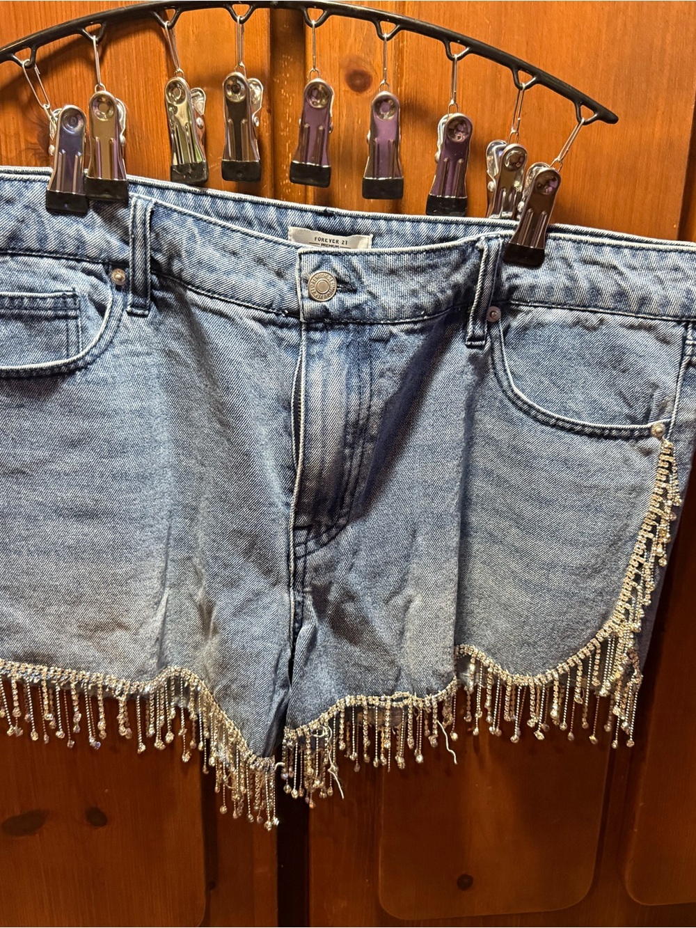 Forever 21 Light Blue Denim Shorts with Beaded Fringe Hem
